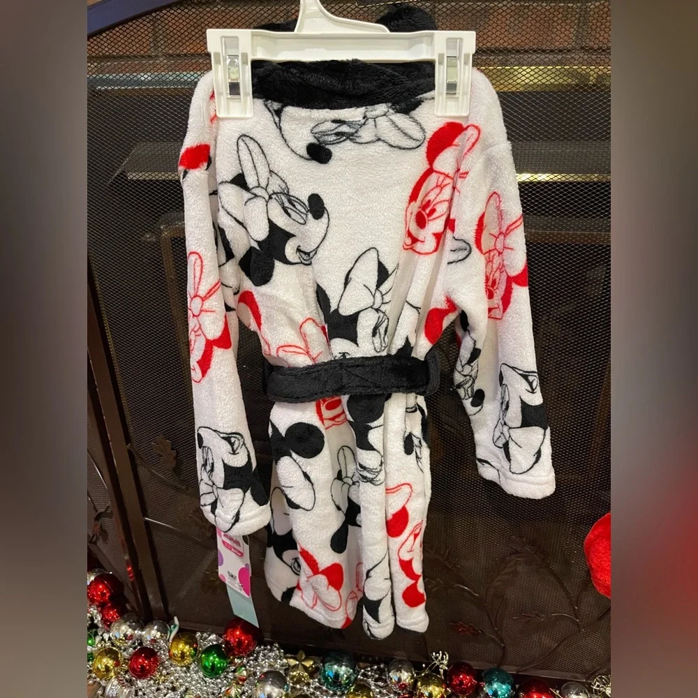 Disney Minnie Mouse Kids Hooded Robe - Black, Red, and White 2T/3T - Picture 5 of 6